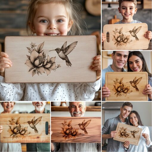 Paquete de grabado para tabla de embutidos, Diseños 3D de colibríes, Archivos de decoración para cocina - Imagen 3
