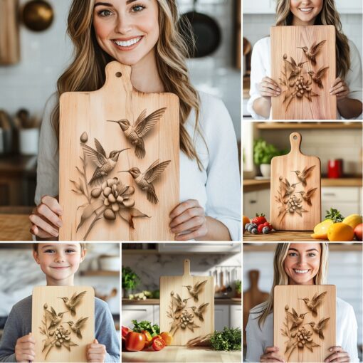Paquete de grabado para tabla de embutidos, Diseños 3D de colibríes, Archivos de decoración para cocina - Imagen 4