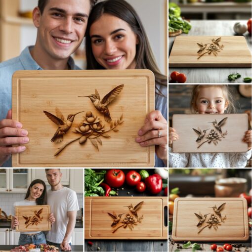 Paquete de grabado para tabla de embutidos, Diseños 3D de colibríes, Archivos de decoración para cocina - Imagen 5