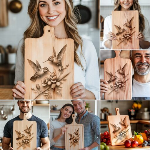 Paquete de grabado para tabla de embutidos, Diseños 3D de colibríes, Archivos de decoración para cocina - Imagen 6