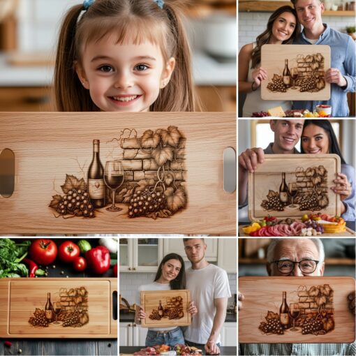Charcuterie Board Engraving Bundle, 6 Retro Wine Bottle,