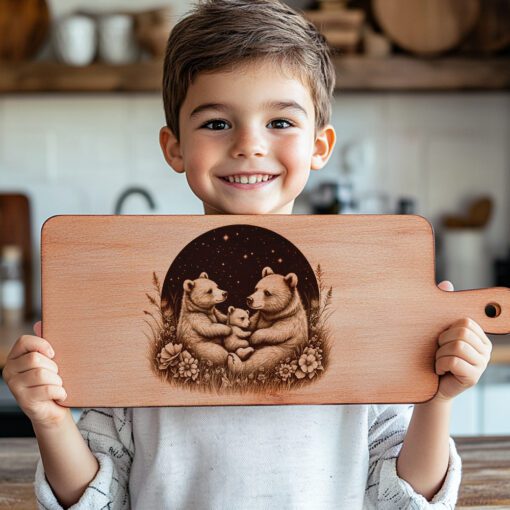 Charcuterie Board Engraving File, Bear Family Starry Sky,