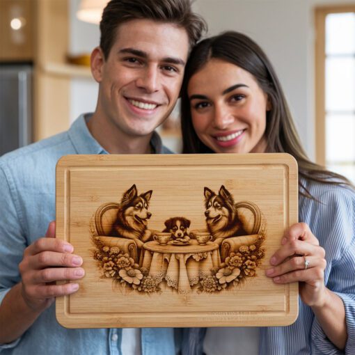Wurstbrett Gravur Datei, Hunde Familie Teeparty, Küchendeko Geschenk – Bild 3