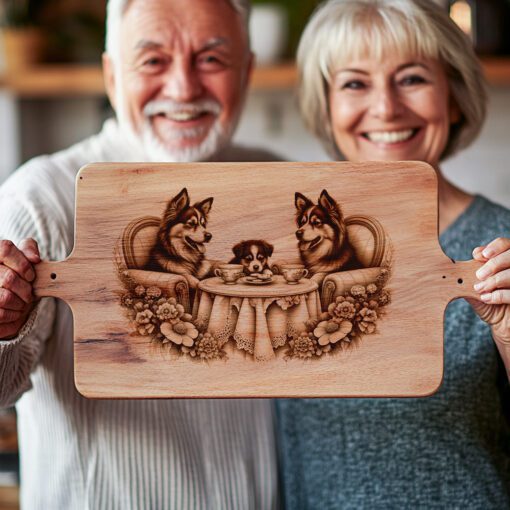Wurstbrett Gravur Datei, Hunde Familie Teeparty, Küchendeko Geschenk – Bild 4