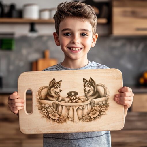 Wurstbrett Gravur Datei, Hunde Familie Teeparty, Küchendeko Geschenk – Bild 6