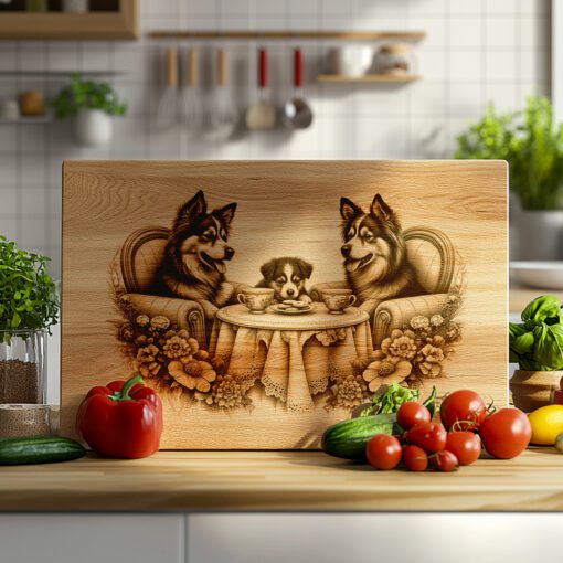 Charcuterie Board Engraving File, Dog Family Tea Party,