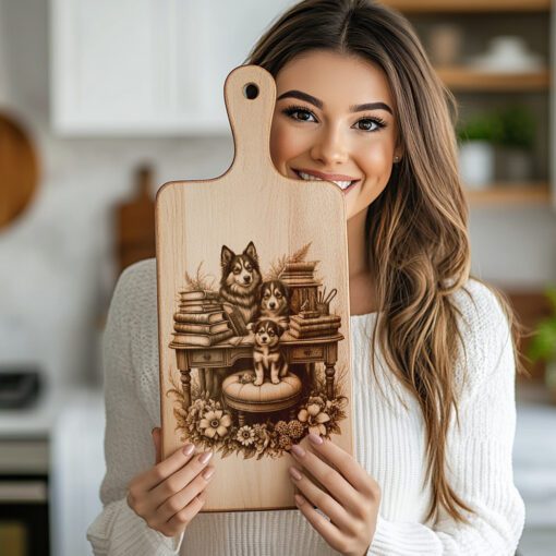 Charcuterie Board Engraving File, Dog Family with Books