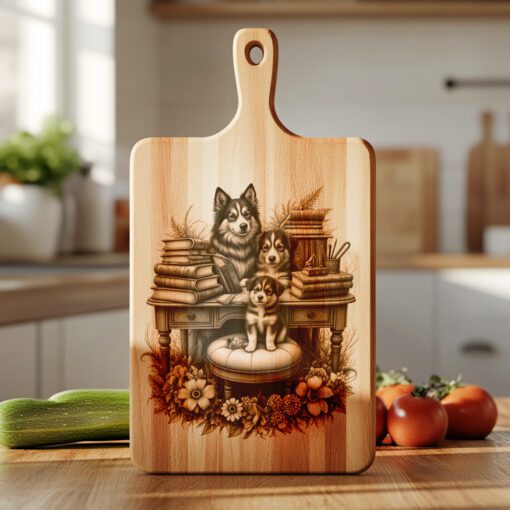 Charcuterie Board Engraving File, Dog Family with Books