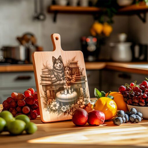 Charcuterie Board Engraving File, Dog Family with Books