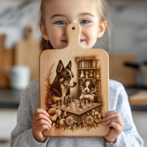 Charcuterie Board Engraving File, Dogs Playing Chess by