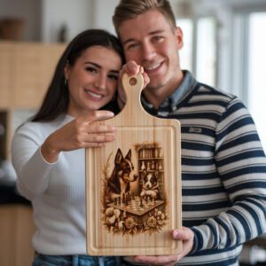 Charcuterie Board Engraving File, Dogs Playing Chess by