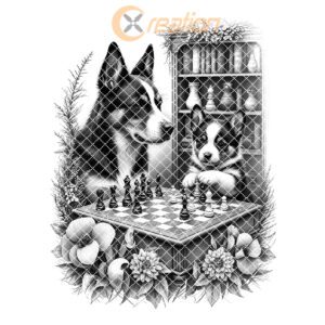 Charcuterie Board Engraving File, Dogs Playing Chess by