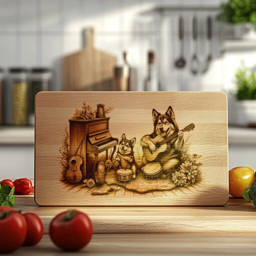 Charcuterie Board Engraving File, Dogs Playing Music, Unique