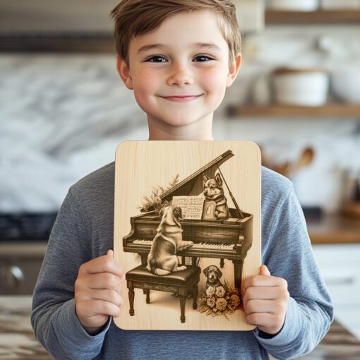 Charcuterie Board Engraving File, Dogs Playing Piano Design,