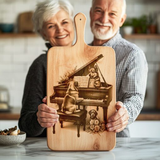 Charcuterie Board Engraving File, Dogs Playing Piano Design,