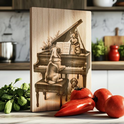 Charcuterie Board Engraving File, Dogs Playing Piano Design,