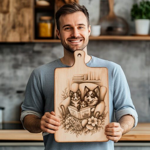 Charcuterie Board Engraving File, Family Dog Book Design,