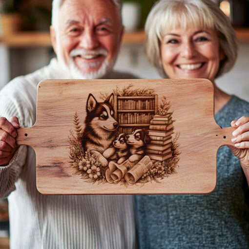 Archivo de grabado para tabla de charcutería, Perro familiar, Libros, Decoración de cocina, Diseño de regalo - Imagen 4