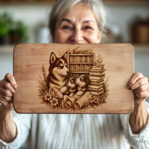 Charcuterie Board Engraving File, Family Dog, Books, Kitchen