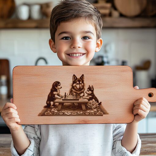 Charcuterie Board Engraving File, Family Dog Chess Design,