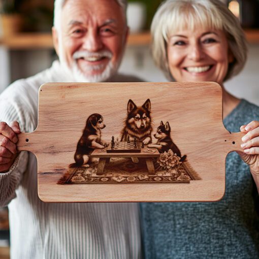 Charcuterie Board Engraving File, Family Dog Chess Design,