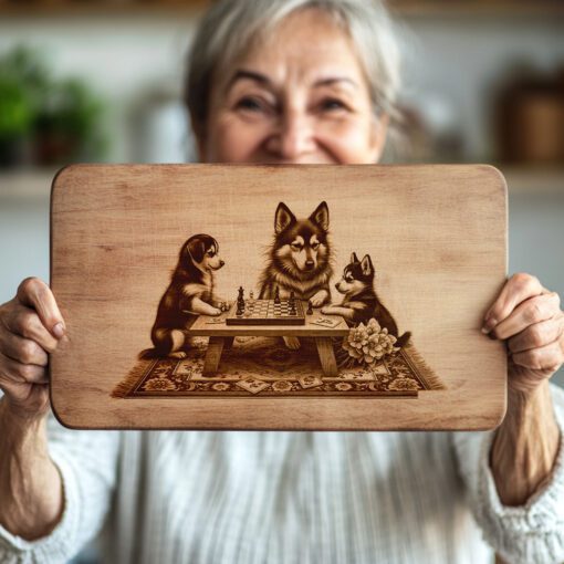 Charcuterie Board Engraving File, Family Dog Chess Design,