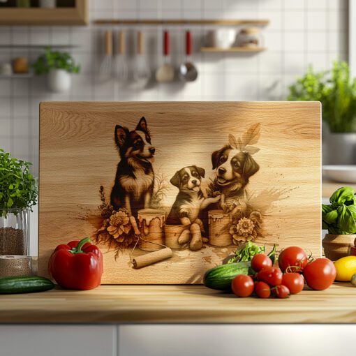 Charcuterie Board Engraving File, Family Dog Flowers, Painted