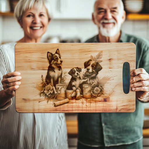 Charcuterie Board Engraving File, Family Dog Flowers, Painted
