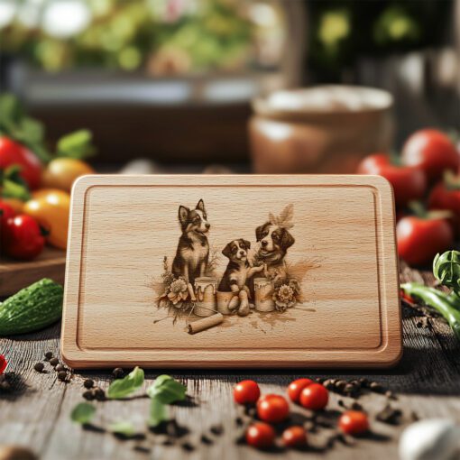 Charcuterie Board Engraving File, Family Dog Flowers, Painted