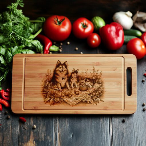 File per incisione tagliere di salumi, Arte picnic cane da famiglia, Idea regalo decorazione cucina - immagine 3