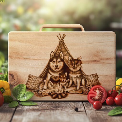Charcuterie Board Engraving File, Family Dog Teepee Design,