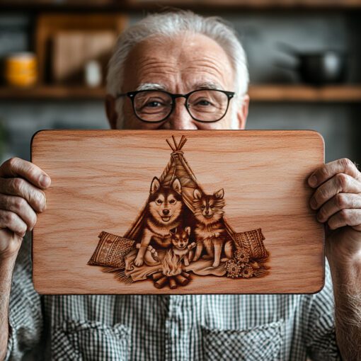 Charcuterie Board Engraving File, Family Dog Teepee Design,