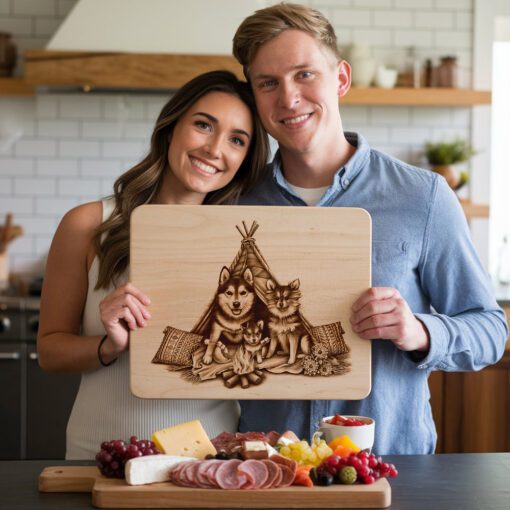Charcuterie Board Engraving File, Family Dog Teepee Design,