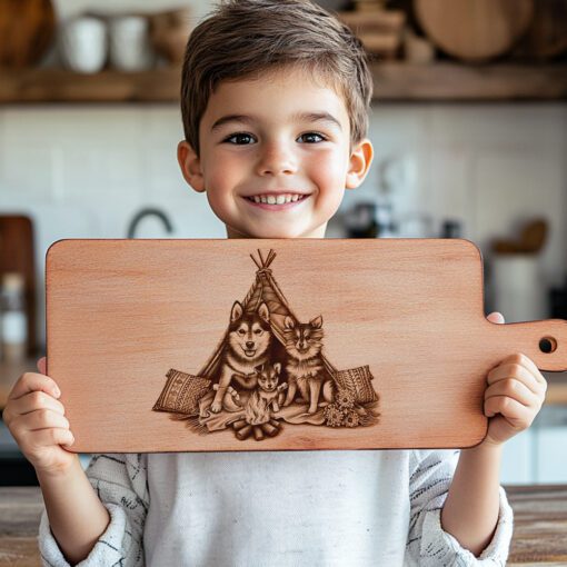 Charcuterie Board Engraving File, Family Dog Teepee Design,
