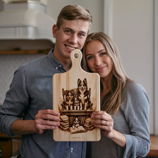 File per incisione tagliere di salumi, Disegno cane di famiglia con libri, Regalo per decorazione cucina - immagine 3