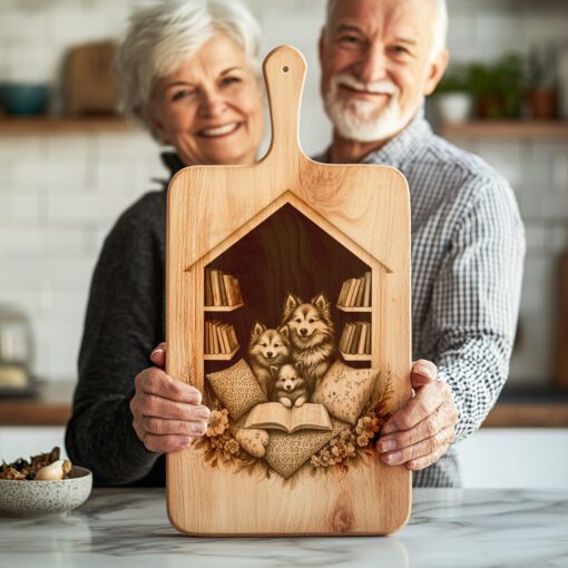 Archivo de grabado para tabla de charcutería, Diseño Familia Huskies Leyendo, Regalo para Decoración de Cocina - Imagen 5