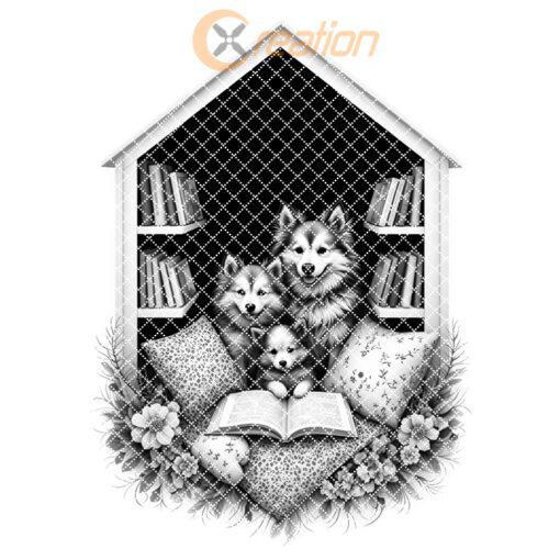 Archivo de grabado para tabla de charcutería, Diseño Familia Huskies Leyendo, Regalo para Decoración de Cocina - Imagen 7