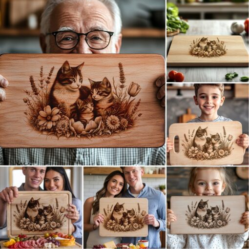 Wurstbrett Gravur Dateien, Katzenfamilie Bundle, Küchendeko Design Set – Bild 2