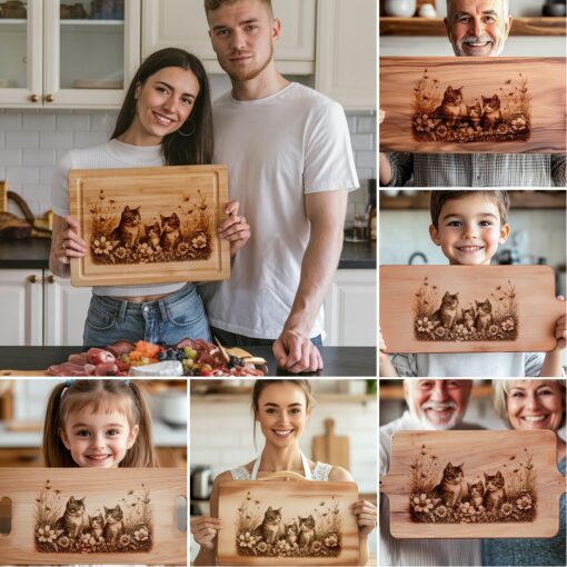 Wurstbrett Gravur Dateien, Katzenfamilie Bundle, Küchendeko Design Set – Bild 3