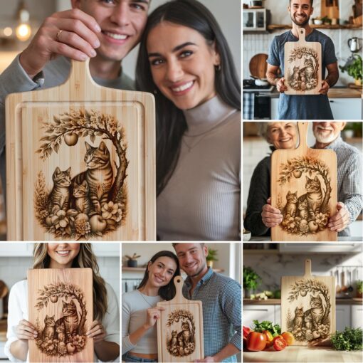 Wurstbrett Gravur Dateien, Katzenfamilie Bundle, Küchendeko Design Set – Bild 4