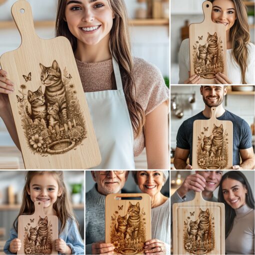 Wurstbrett Gravur Dateien, Katzenfamilie Bundle, Küchendeko Design Set – Bild 5