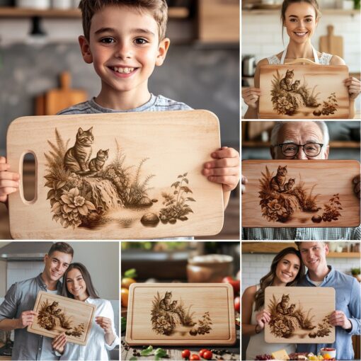 Wurstbrett Gravur Dateien, Katzenfamilie Bundle, Küchendeko Design Set – Bild 6