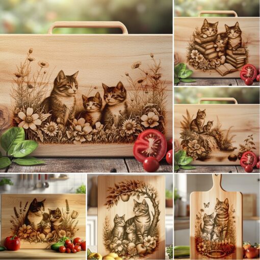 Charcuterie Board Engraving Files, Cat Family Bundle, Kitchen