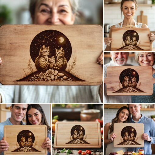 Charcuterie Board Laser Engraving Bundle, Cat Family Kitchen