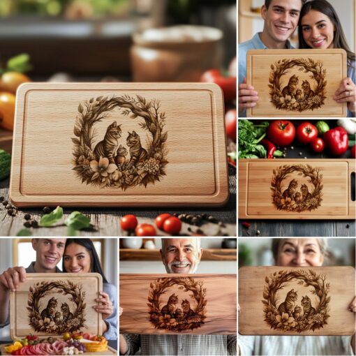 Charcuterie Board Laser Engraving Bundle, Cat Family Kitchen