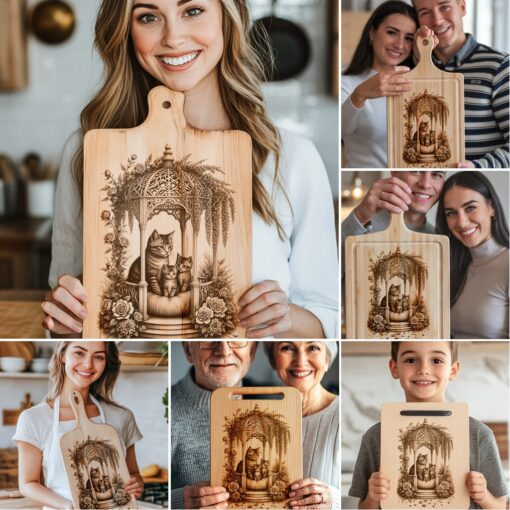 Charcuterie Board Laser Engraving Bundle, Cat Family Kitchen