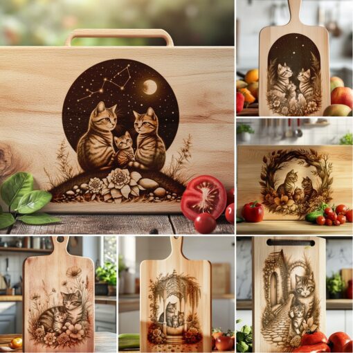Charcuterie Board Laser Engraving Bundle, Cat Family Kitchen