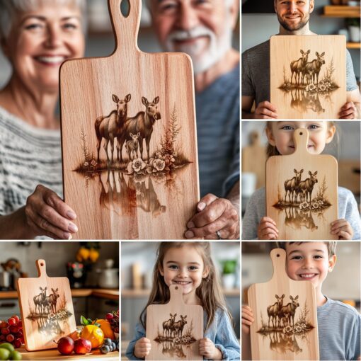 Charcuterie-Brett Lasergravur Bundle, Elchfamilie Rustikale Küchendekoration, Wildkunst – Bild 2