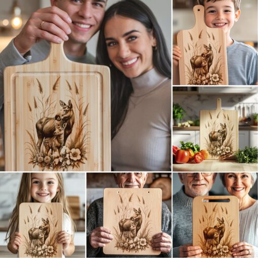 Charcuterie-Brett Lasergravur Bundle, Elchfamilie Rustikale Küchendekoration, Wildkunst – Bild 4