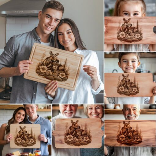 Charcuterie-Brett Lasergravur Bundle, Elchfamilie Rustikale Küchendekoration, Wildkunst – Bild 6